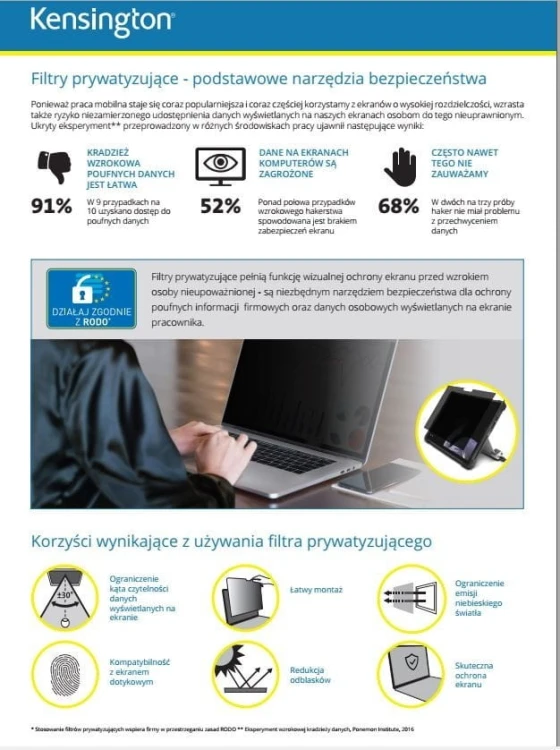 Kensington Filtr prywatyzujący, 2-stronny, zdejmowany, do monitora 27 cali, 16:9
