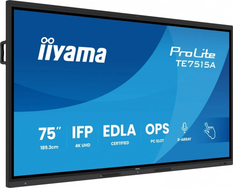 IIYAMA Monitor 75 cali TE7515A-B1AG IPS,4K,40pkt,550cd,DeepContrast-IR+,    HDMI x2,DP,USB-C, 2 x 20W, OPS Slot x1, 5xUSB, 2xRJ45,8-Array,EDLA, WiFi,P