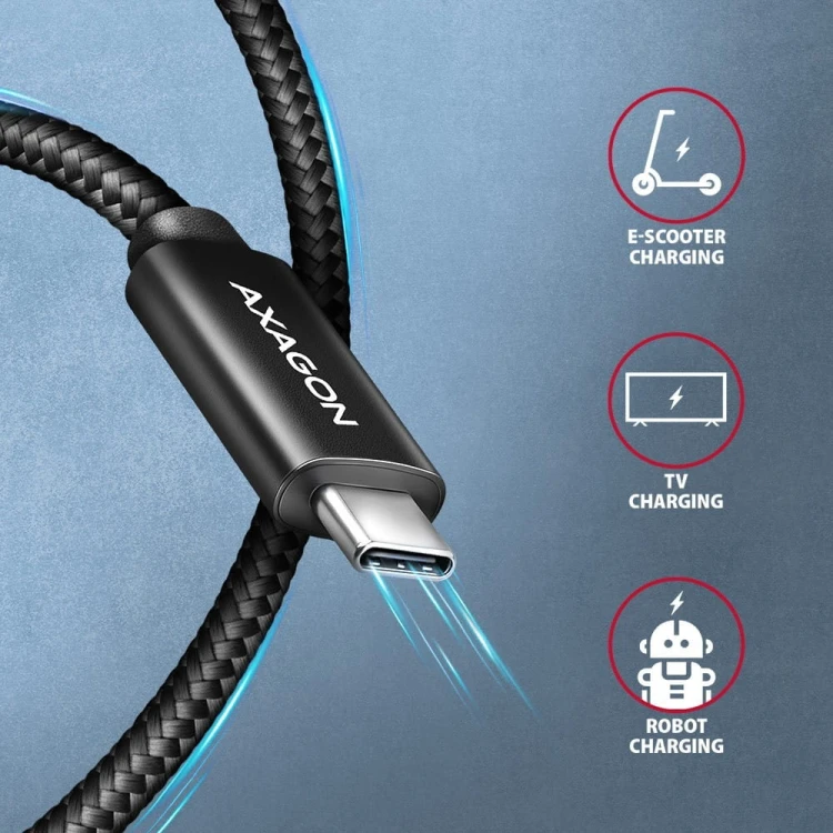 AXAGON BUCM2-CM10AB Kabel USB-C - USB-C, 1.0m 5A charging, ALU, 240W PD, oplot, USB2.0