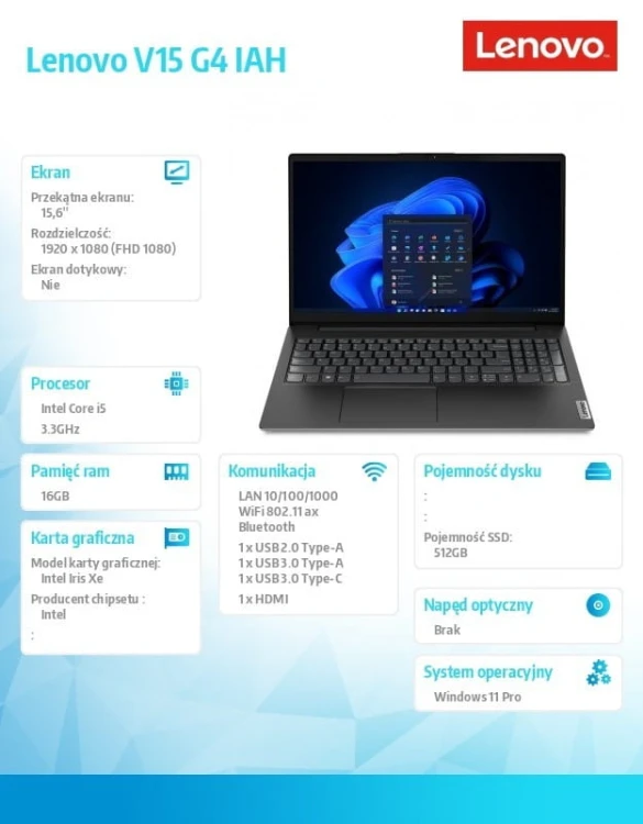 Lenovo Laptop V15 G4 83FS0015PB W11Pro i5-12500H/16GB/512GB/INT/15.6 FHD/Business Black/3YRS OS
