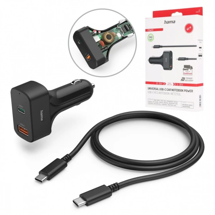 Hama Ładowarka samochodowa USB-C do laptopa 65W