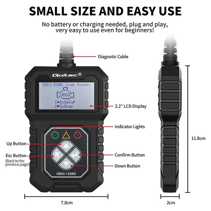 Qoltec Cyfrowy Tester diagnostyczny ProLine | OBDII EOBD | 8V-25V | Dualsystem