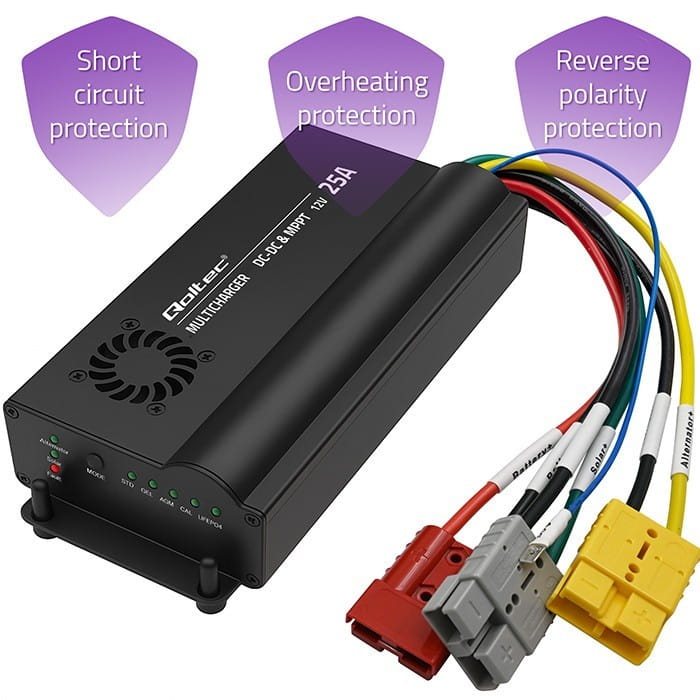 Qoltec Automatyczna Ładowarka DC-DC 12V z regulatorem MPPT | 25A |      LiFePO4 AGM GEL STD