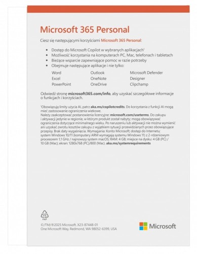 Microsoft M365 Personal PL 1Y 1U 5D Win/Mac EP2-32454