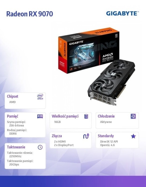 Gigabyte Karta graficzna Radeon RX 9070 GAMING OC 16GB GDDR6 256bit 2DP/2HDMI