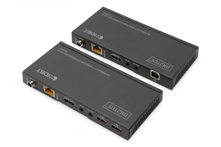 Digitus Przedłużacz/Extender KVM HDMI+USB HDBaseT 70m 4K30Hz HDCP 2.2 PoC (Power over Cable) audio IR zestaw