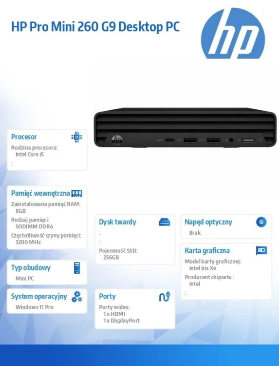 HP Inc. Komputer  Pro Mini 260 G9 i5-1335U 256GB/8GB/W11P       B6ZA7ET