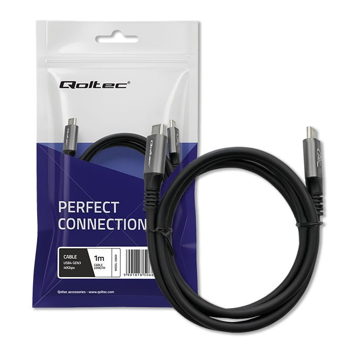 Qoltec Kabel USB4 Ultra-Fast | USB-C PD 240W | Thunderbolt 3/4 | 4K |   40Gb/s | 1m | Czarny