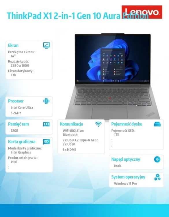 Lenovo Ultrabook Thinkpad X1 2-in-1 Gen10 21Q000A2PB W11Pro Ultra 7 255U/32GB/1TB/INT/14.0 2.8K/Touch/Grey/3YRS Premier Support + CO2 Offset