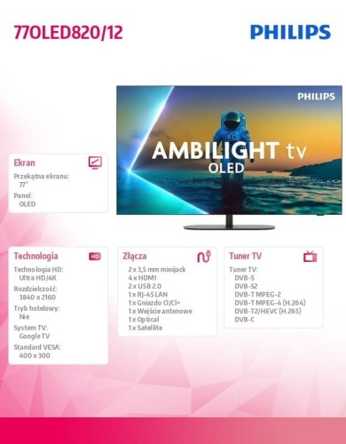Philips Telewizor OLED 77 cali 77OLED820/12