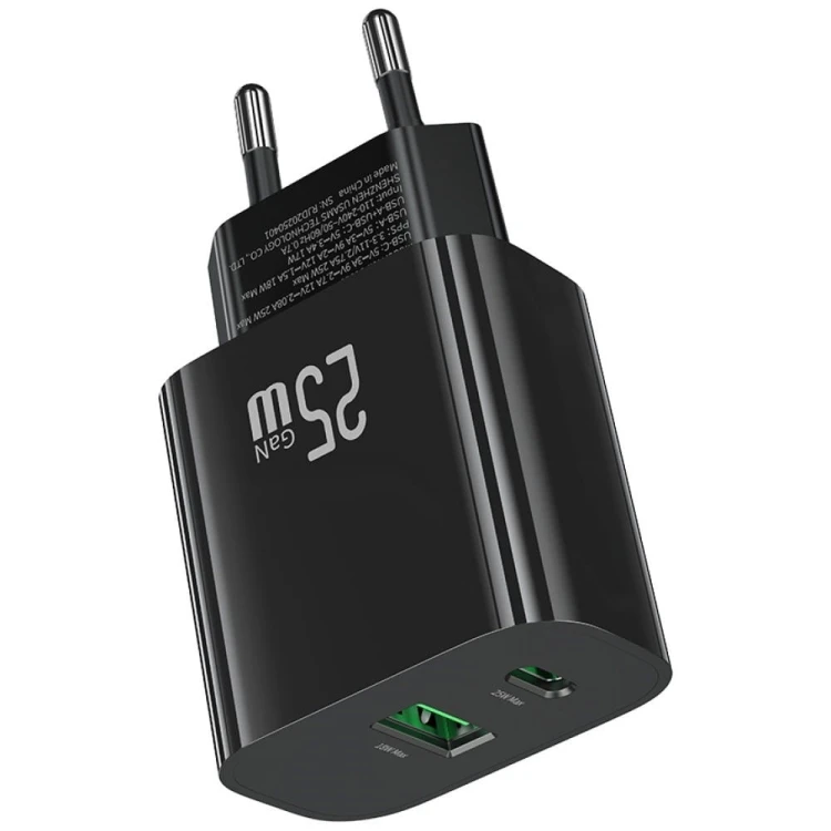 USAMS Ładowarka sieciowa 25W 1xUSB-C 1xUSB-A Fast Charging Czarna