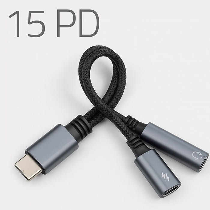 Qoltec Adapter USB-C 2w1 | USB-C | Jack 3.5mm | PD 15W | 10cm