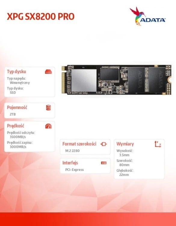 Adata Dysk SSD XPG SX8200 PRO 2TB PCIe 3x4 3.5/3 GB/s M.2