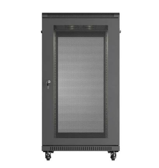 Lanberg Szafa instalacyjna rack stojąca 19" 22U 600x1000 czarna drzwi    perforowane ( flat pack)