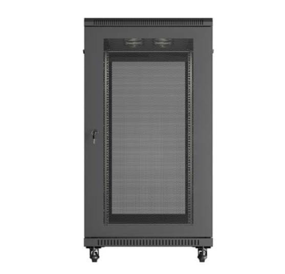 Lanberg Szafa instalacyjna rack stojąca 19" 22U 600x1200 czarna drzwi   perforowane (flat pack)