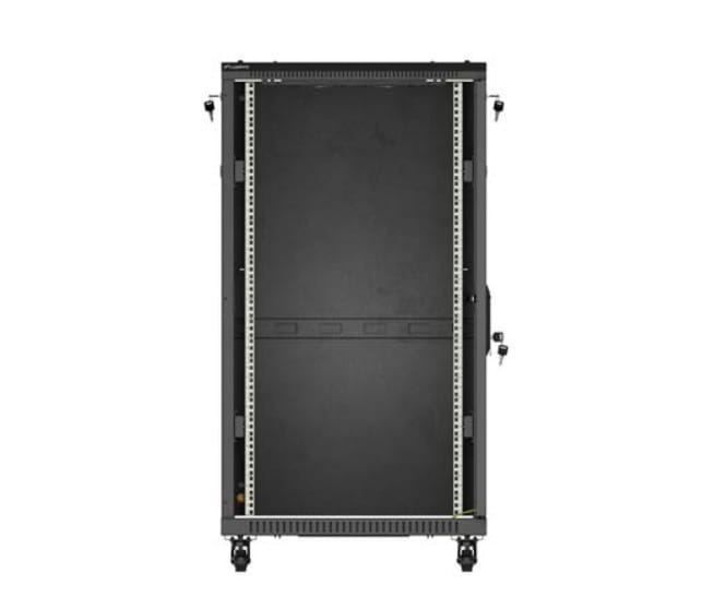 Lanberg Szafa instalacyjna rack stojąca 19" 22U 600x1200 czarna drzwi   przeszklone (flat pack)