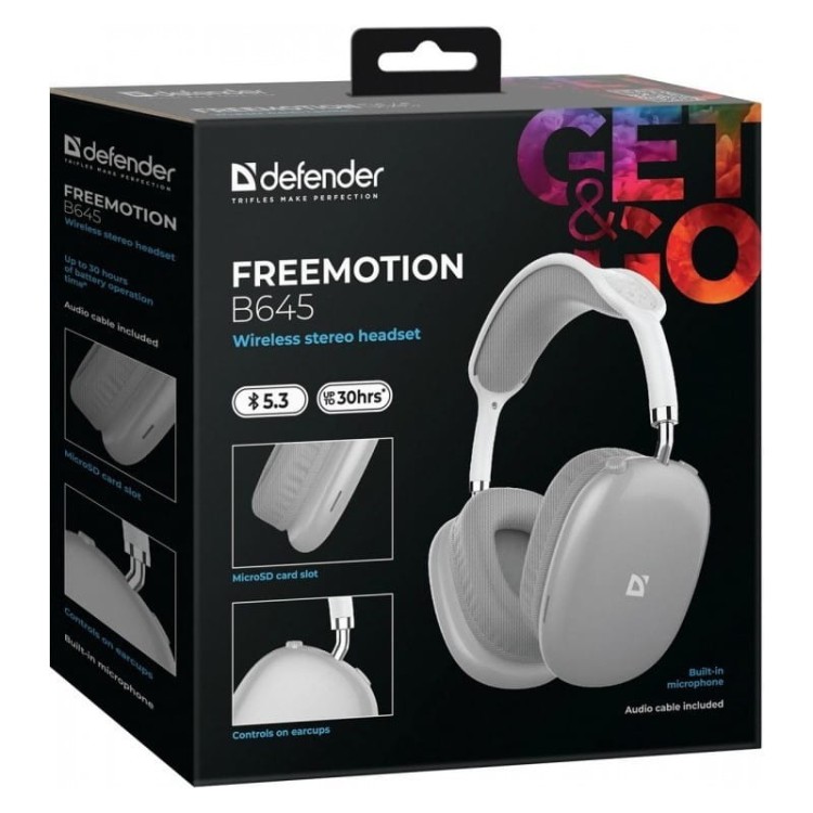 Defender Słuchawki bezprzewodowe nauszne FREEMOTION B645 szare