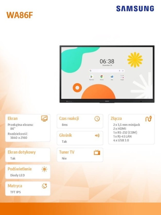 Samsung Monitor interaktywny 86 cali WA86F LH86WAFWLGCXEN