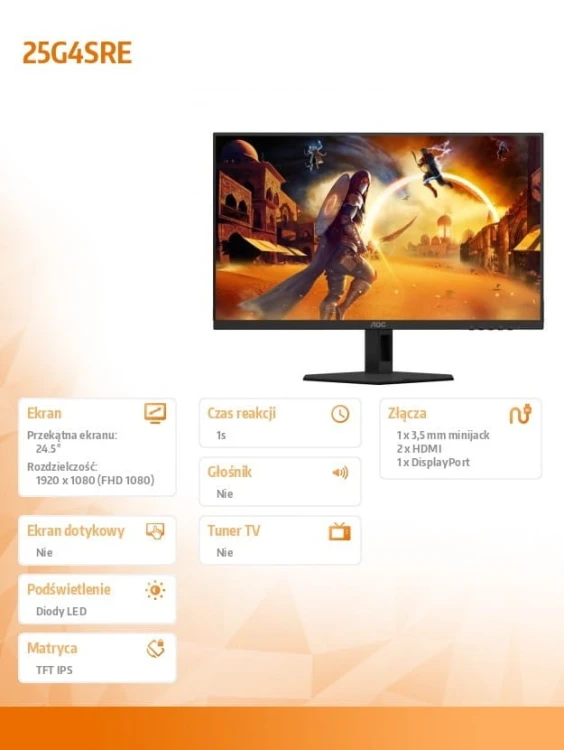 AOC Monitor 25G4SRE 24.5 cala Fast IPS 300Hz HDMIx2 DP