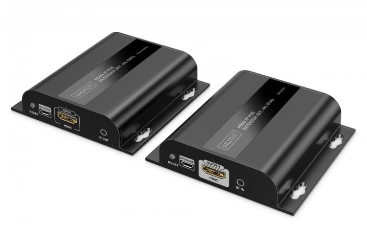Digitus Przedłużacz (extender) po skrętce kat.6 HDMI 4K/60Hz przez IP 1G lub do 120m/200m z PoE, max. 253 odbiorniki, sterowanie IR - zestaw