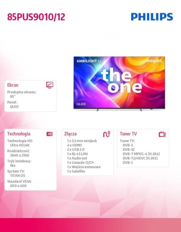 Philips Telewizor 85 cali LED 85PUS9010/12