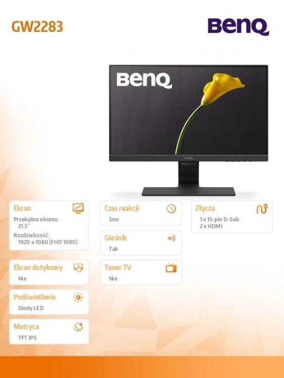 Benq Monitor 22 GW2283   LED 5ms/IPS/20mln:1/GL/HDMI
