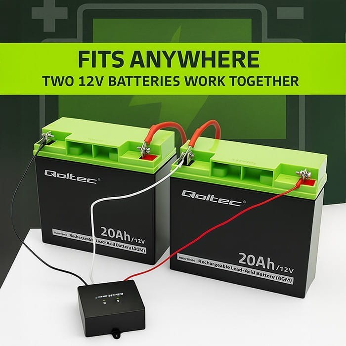 Qoltec Balanser napięcia 24V do akumulatorów 2x12V | 5A | LiFePO4 AGM   GEL