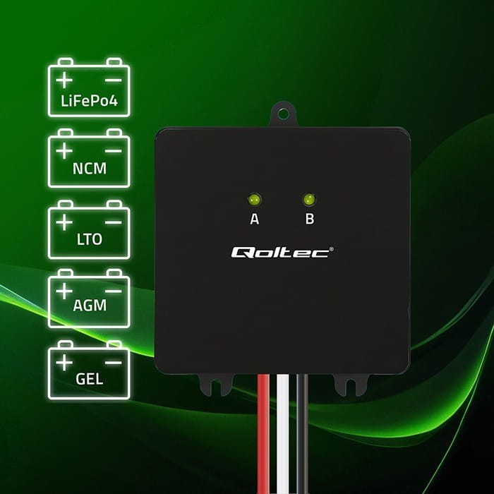 Qoltec Balanser napięcia 24V do akumulatorów 2x12V | 5A | LiFePO4 AGM   GEL