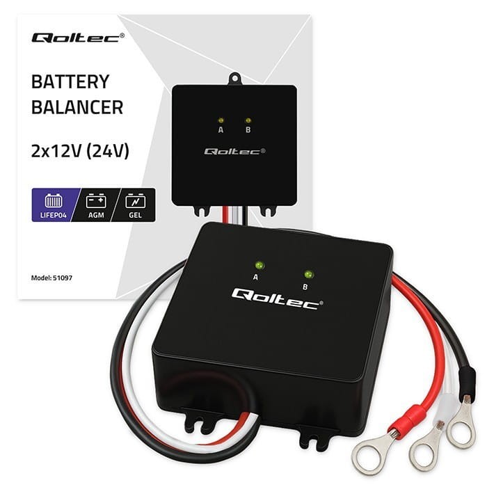 Qoltec Balanser napięcia 24V do akumulatorów 2x12V | 5A | LiFePO4 AGM   GEL
