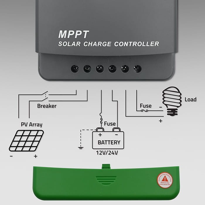 Qoltec Solarny regulator ładowania MPPT z czujnikiem temperatury 10A |  12V/24V | LCD | 2xUSB | Bluetooth | APP | GEL | LiFePO4