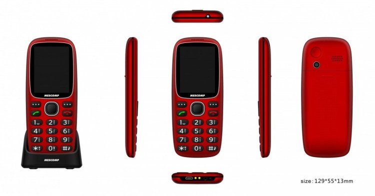 Mesmed Telefon komórkowy dla seniorów Mescomp MT-166  Edgar Elegant SOS  4G Czerwony