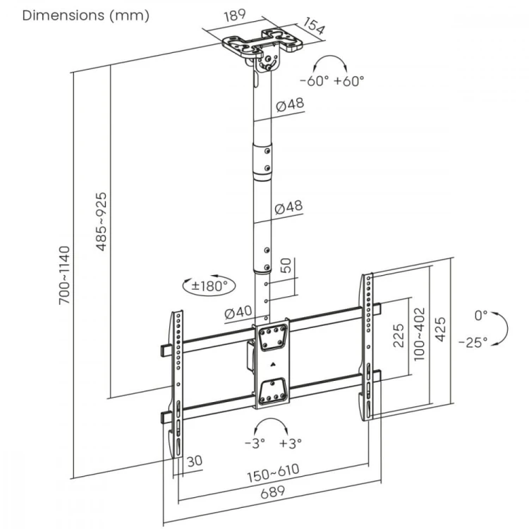 Maclean Uchwyt sufitowy dla TV max 60kg, MC-112B                        vesa 600x400