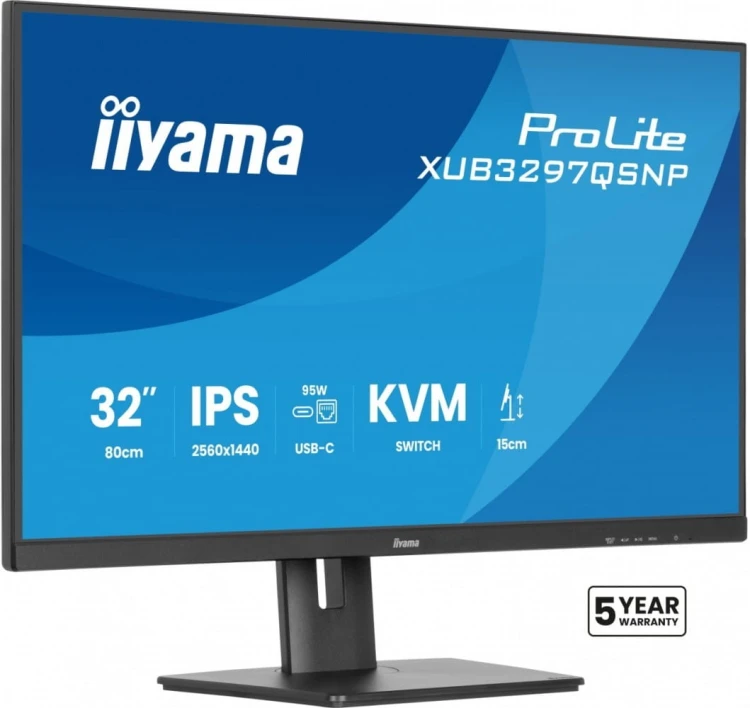 IIYAMA Monitor 32 cale XUB3297QSNP-B1 IPS,QHD,USB-C DOCK (95W), USB HUB 4x, KVM,  RJ45, GW 5 LAT
