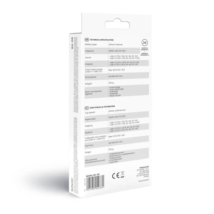 Savio Powerbank 10000 mAh, BA-08