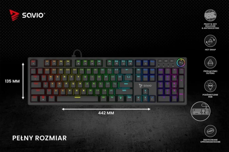 Savio Klawiatura mechaniczna STYX Outemu Brown Hot Swap RGB