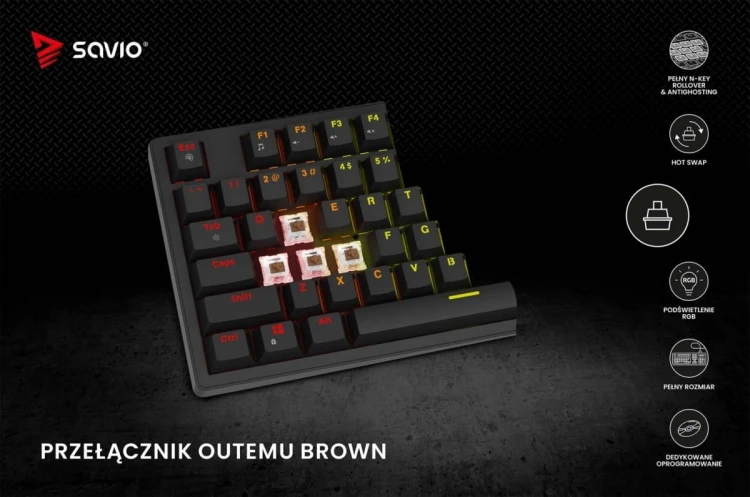 Savio Klawiatura mechaniczna STYX Outemu Brown Hot Swap RGB