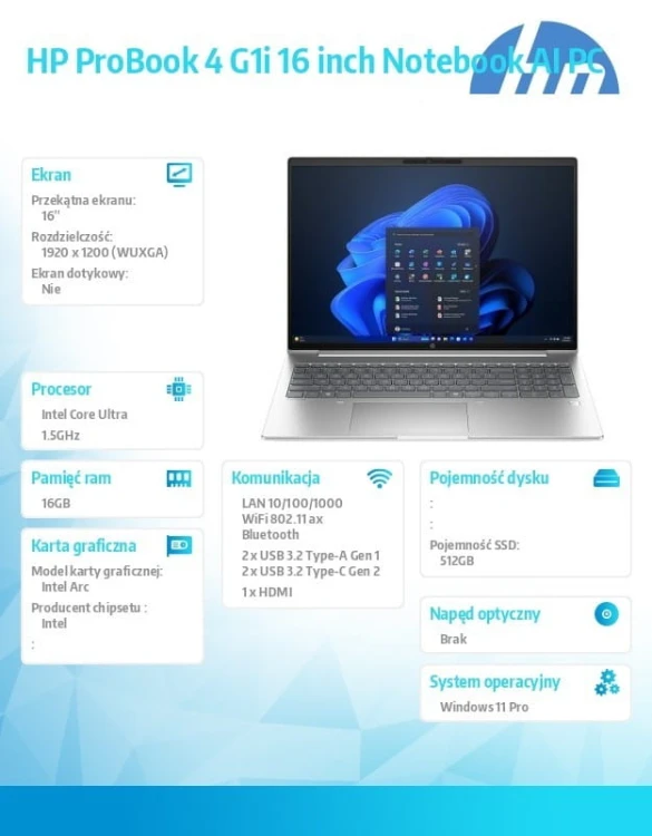 HP Inc. Notebook ProBook 4 G1i U7-255H 512GB/16GB/W11P/16.0   C51MQET