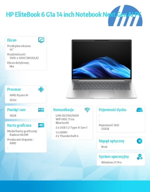 HP Inc. Notebook EliteBook 6 G1a Ryzen AI 5 340  512GB/16GB/W11P/14.0   C51G8ET