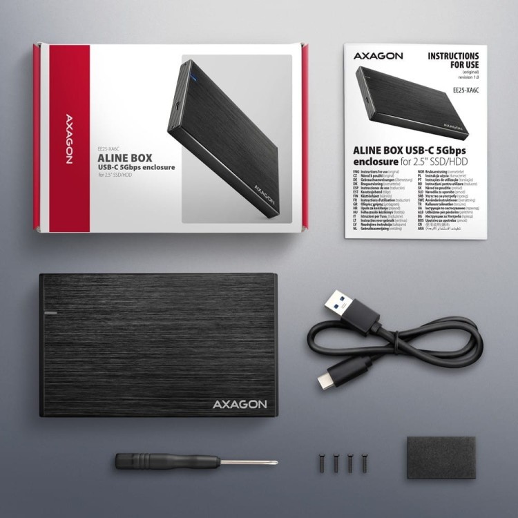 AXAGON EE25-XA6C Obudowa zewnętrzna aluminiowa, USB-C 3.2 Gen 1 SATA 6G 2.5" 5Gbps