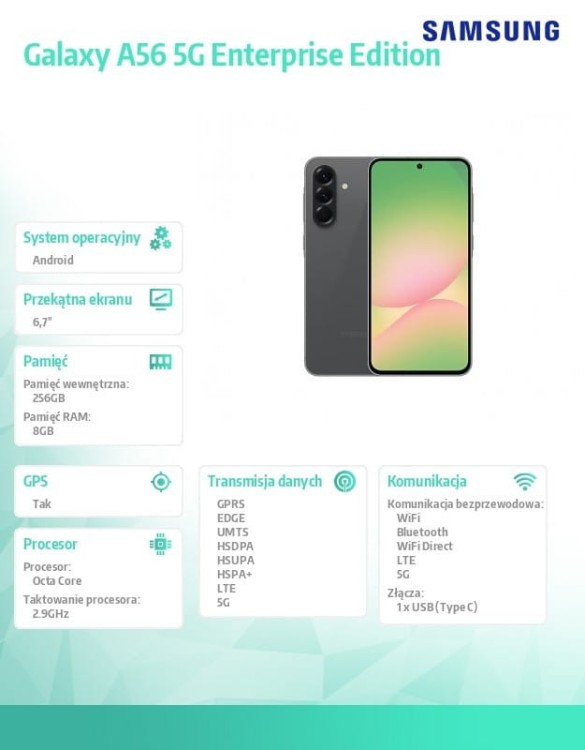 Samsung Smartfon Galaxy A56 5G 8/256GB Enterprise Edition grafitowy