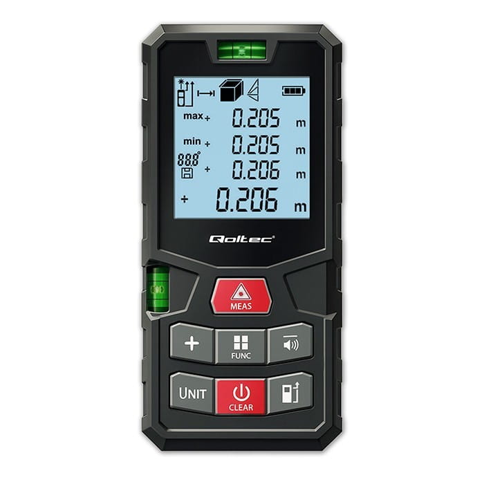 Qoltec Cyfrowy dalmierz laserowy z poziomicą | podświetlany LCD | 120m