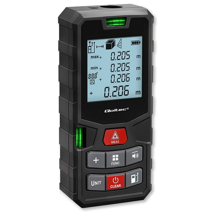 Qoltec Cyfrowy dalmierz laserowy z poziomicą | podświetlany LCD | 120m