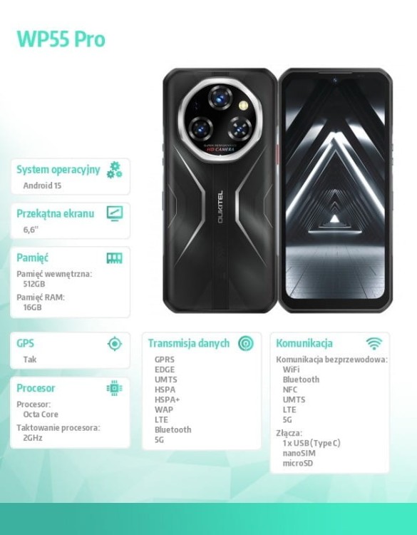 OUKITEL Smartfon WP55 Pro 5G 16/512GB IP69K czarny