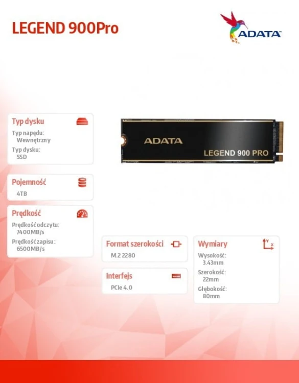 Adata Dysk SSD LEGEND 900Pro 4TB PCIe 4x4 7.4/6.5 GB/s M2