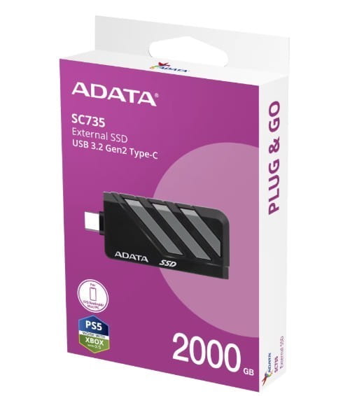 Adata Dysk SSD External SC735 2TB U3.2C 1000/1000MB/s Grey