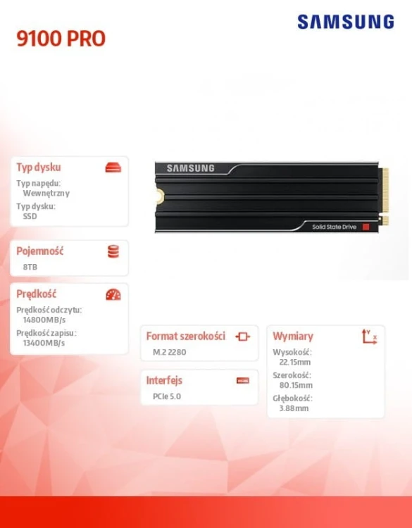 Samsung Dysk SSD 9100 PRO 8TB NVMe MZ-VAP8T0BW