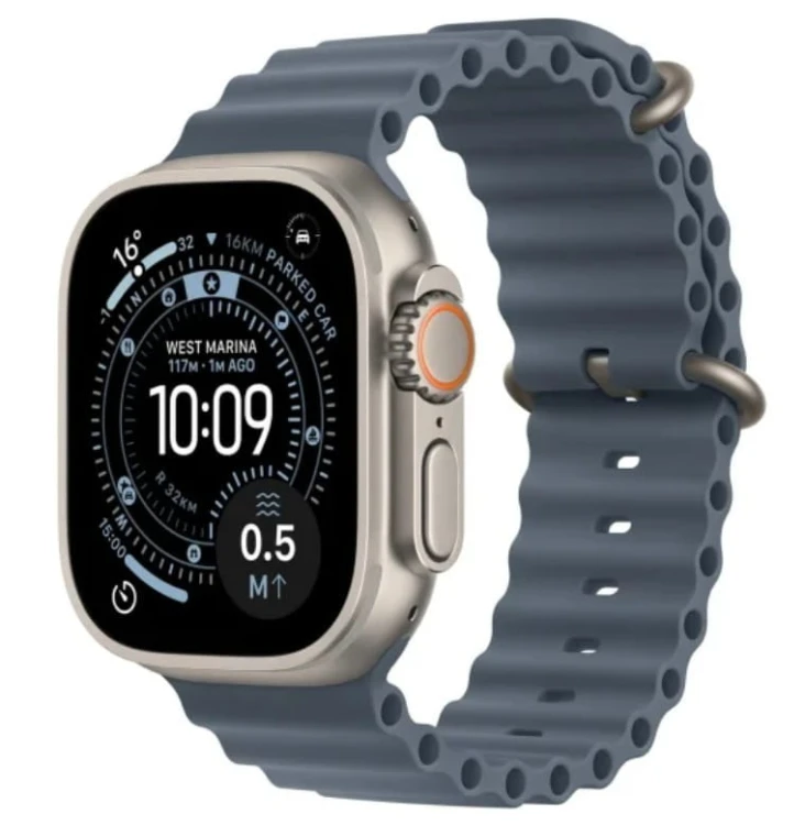 Apple Watch Ultra 3 GPS + Cellular Koperta 49 mm z tytanu w kolorze naturalnym Pasek Ocean w kolorze marynarskiego granatu