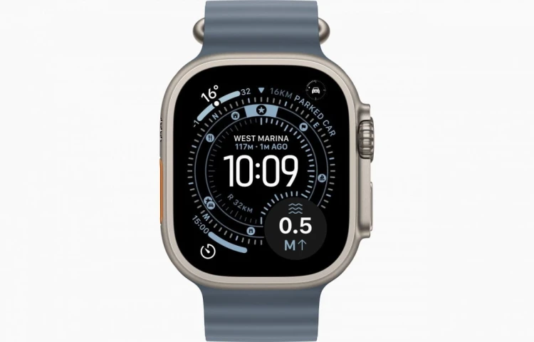 Apple Watch Ultra 3 GPS + Cellular Koperta 49 mm z tytanu w kolorze naturalnym Pasek Ocean w kolorze marynarskiego granatu