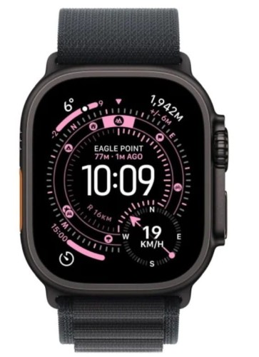 Apple Watch Ultra 3 GPS + Cellular, koperta 49 mm z tytanu w kolorze czarnym, opaska Alpine w kolorze czarnym - rozmiar M