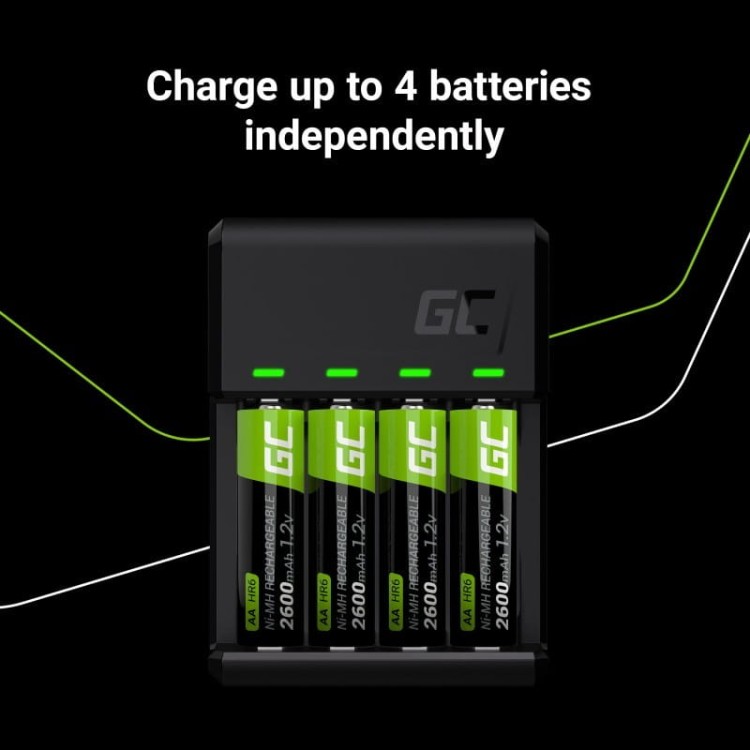 Green Cell Ładowarka VitalCharger + 4x akumulatory AA 2000mAh